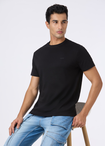 Men Black Supima Cotton Slim  Shoer Sleeve T-shirt