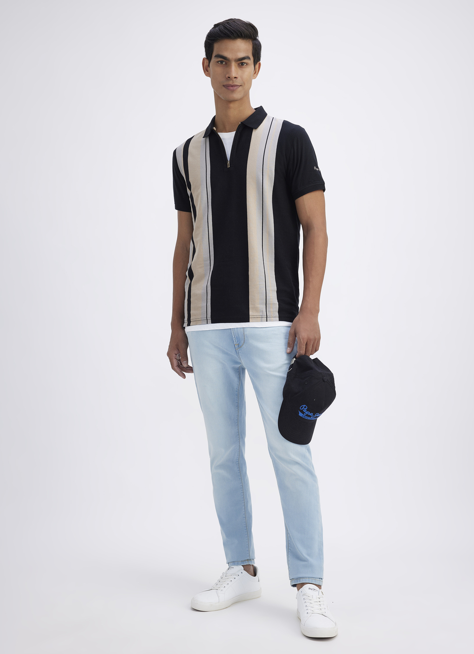 Men Black All Over Stripe Short Sleeve Polo, , large image number 5