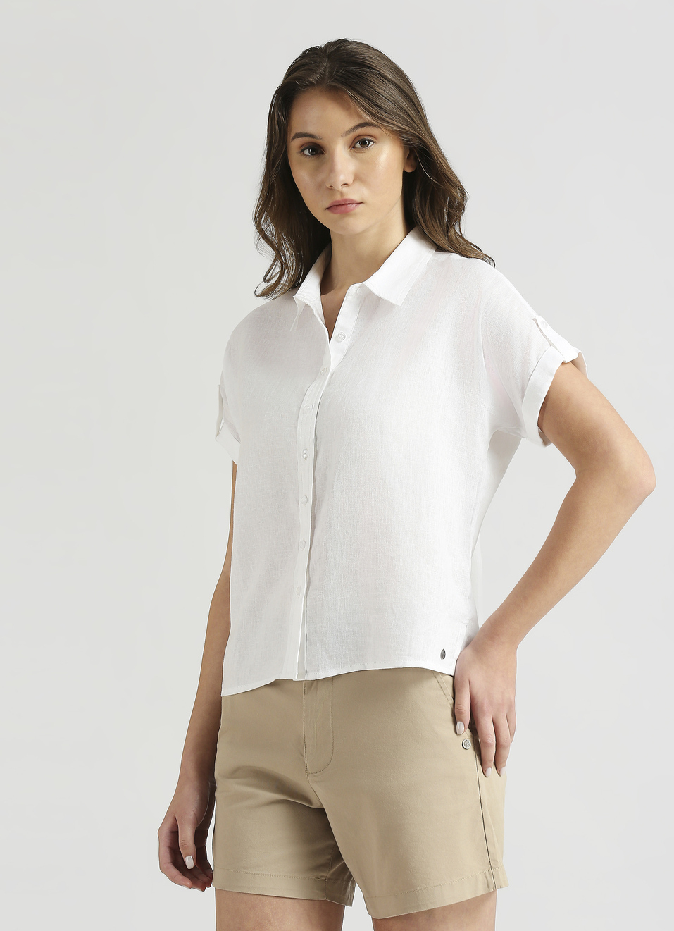 White Linen Epaulette Extended Sleeve Shirt, , large image number 3