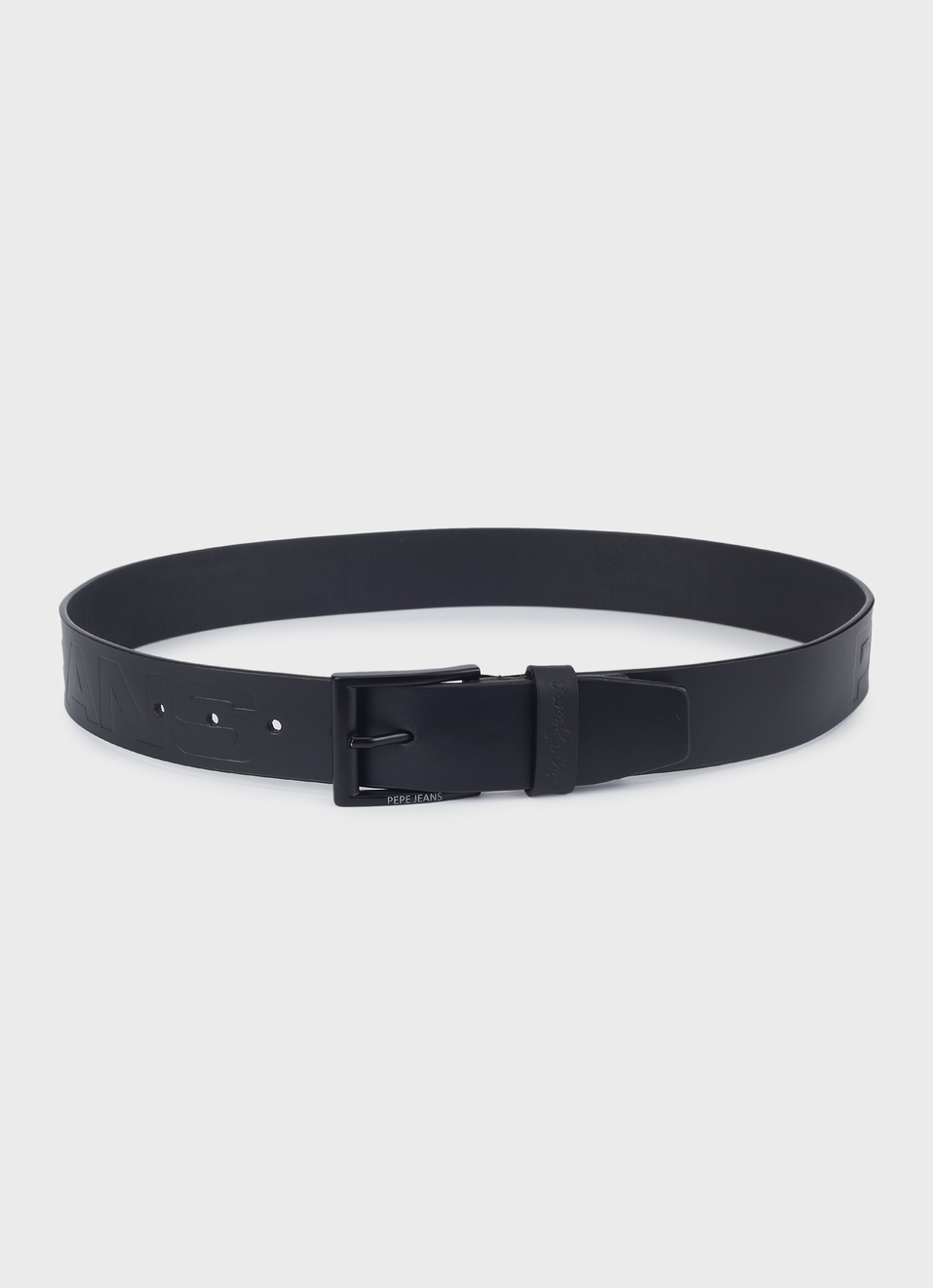 Men Black Embossed Leather Belt With Matte Black Buckle, , large image number 1
