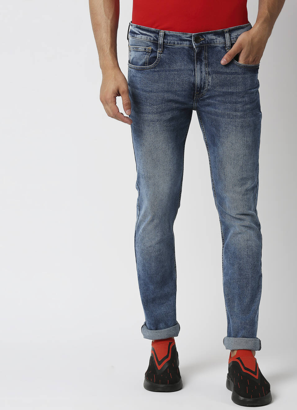 VAPOUR Mid Rise Jeans, Med Blue Denim, , large image number 0