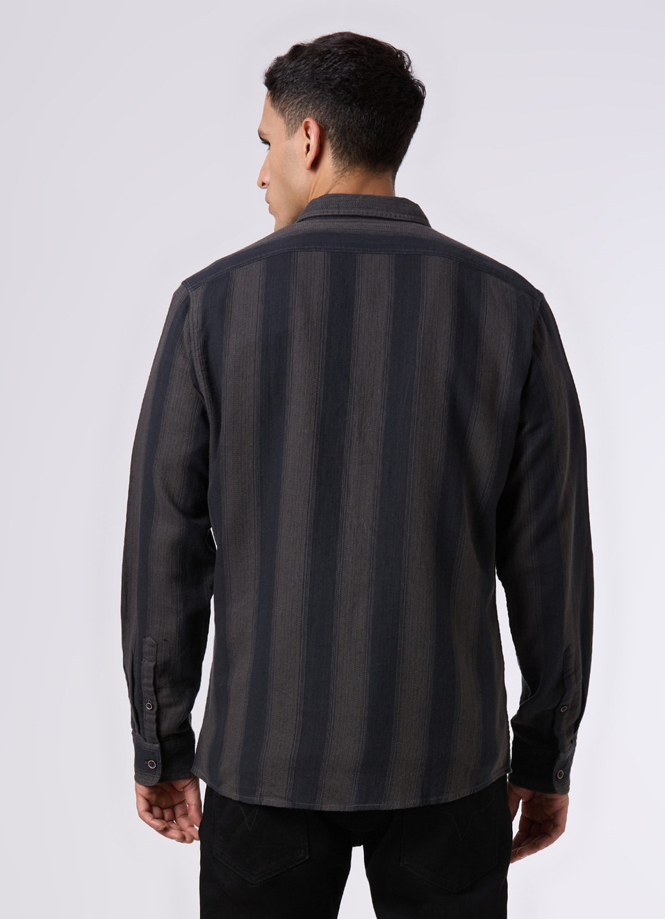 Men Dark Green Striped Regular Fit Shirt, , large image number 2