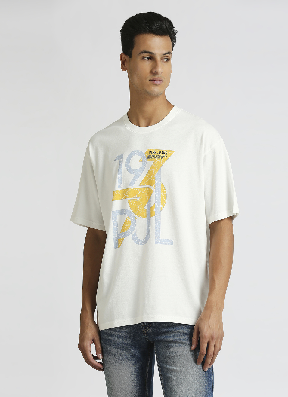 White Graphic Print Short Sleeve Oversized T-shirt, , large image number 0