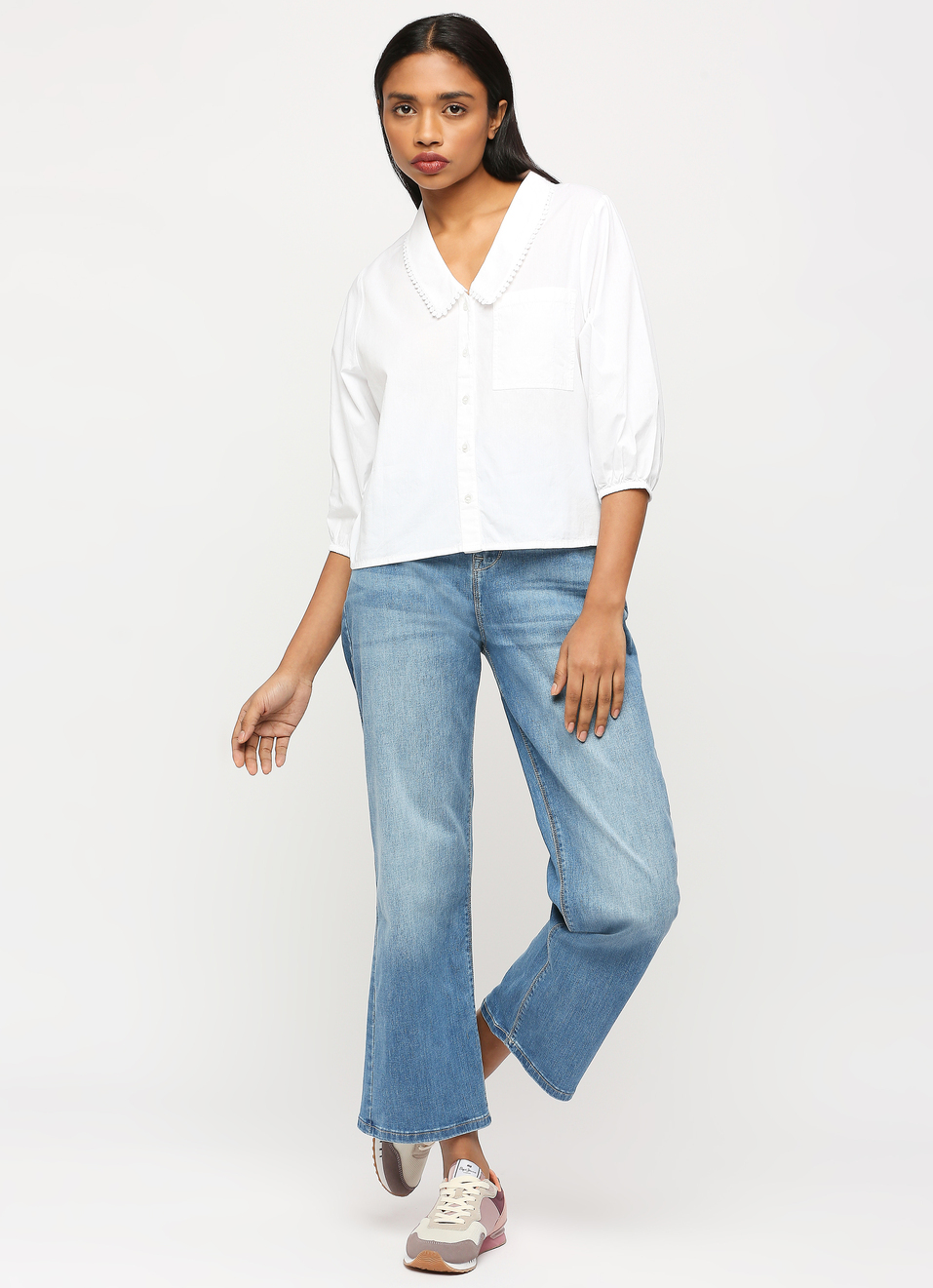 White Chelsea Collar Puff Sleeve Shirt, , large image number 6