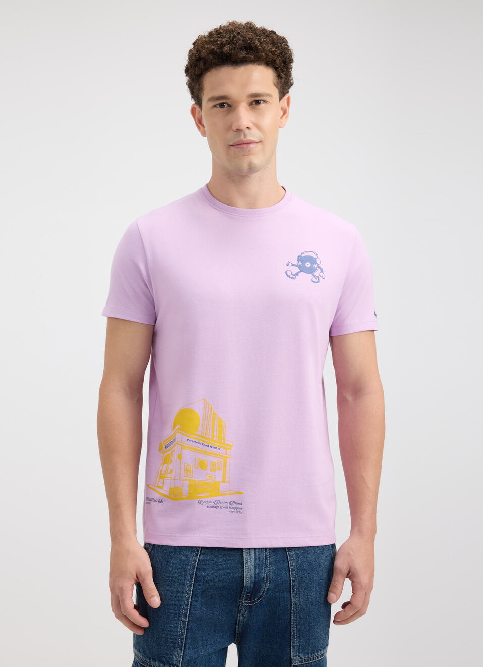 Men Purple Graphic Print Short Sleeve T-shirt, , large image number 1