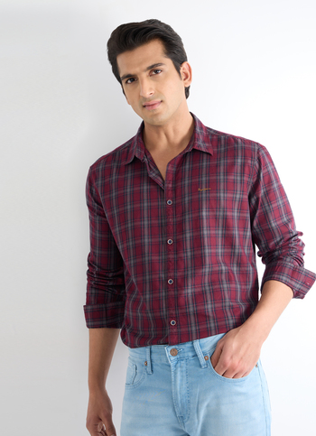 Men Purple Checked Shirt
