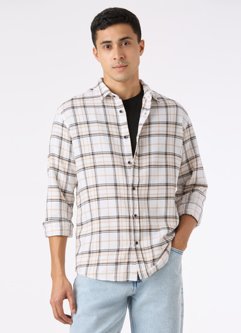 Men White Check Full Sleeve Shirt