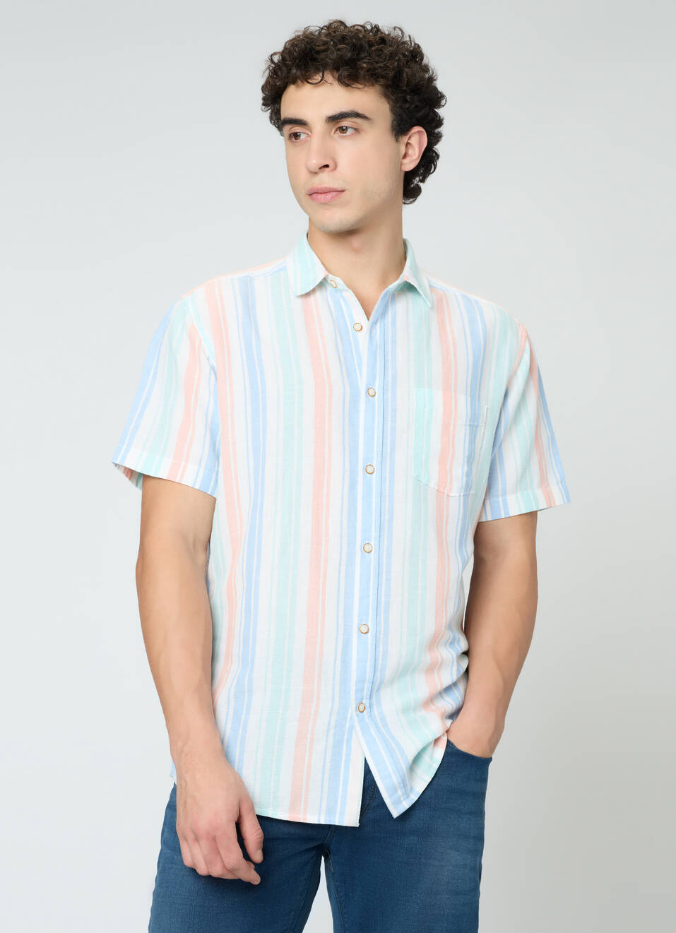 Men Blue Striped Shirt, , large image number 1