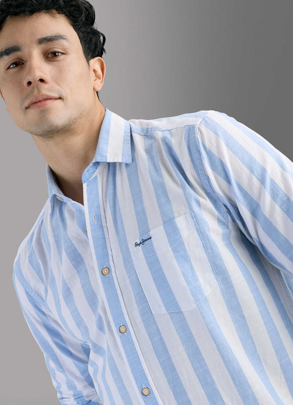 Men Blue Striped Shirt, , large image number 4