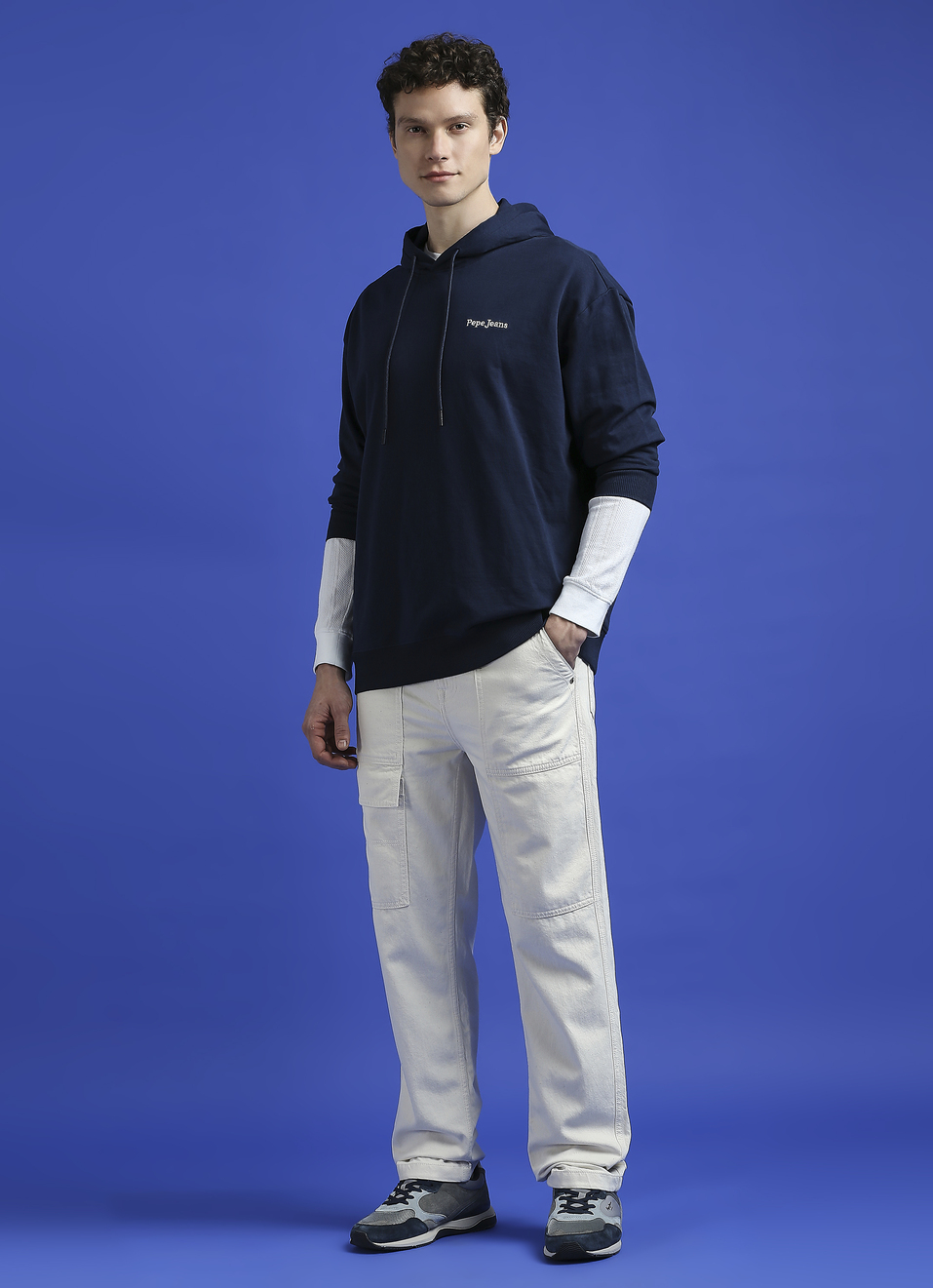 Navy Back Print Full Sleeve Hooded Sweatshirt, , large image number 5