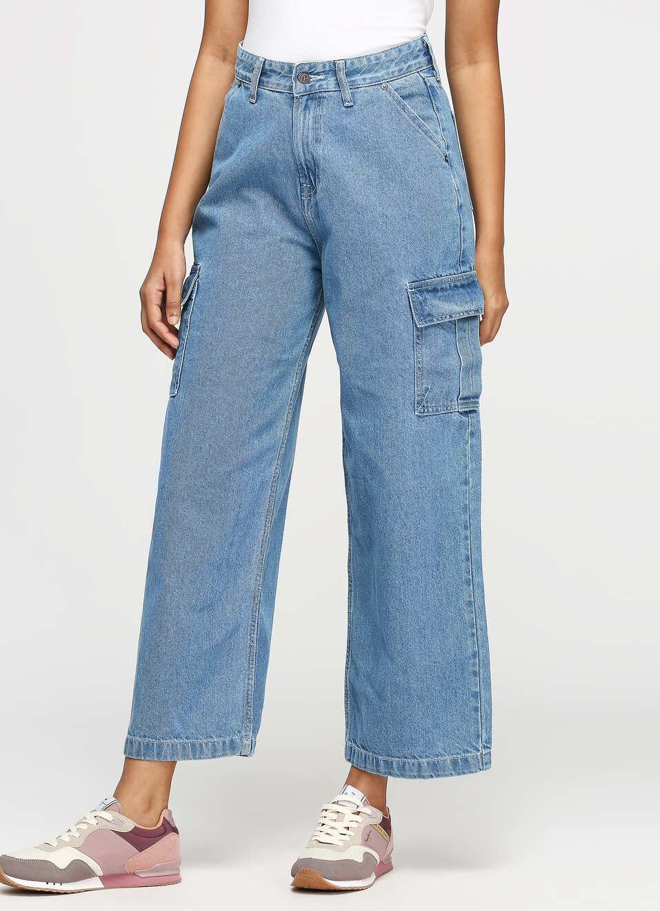 Cargo Straight Blue High Waist Jeans, , large image number 3