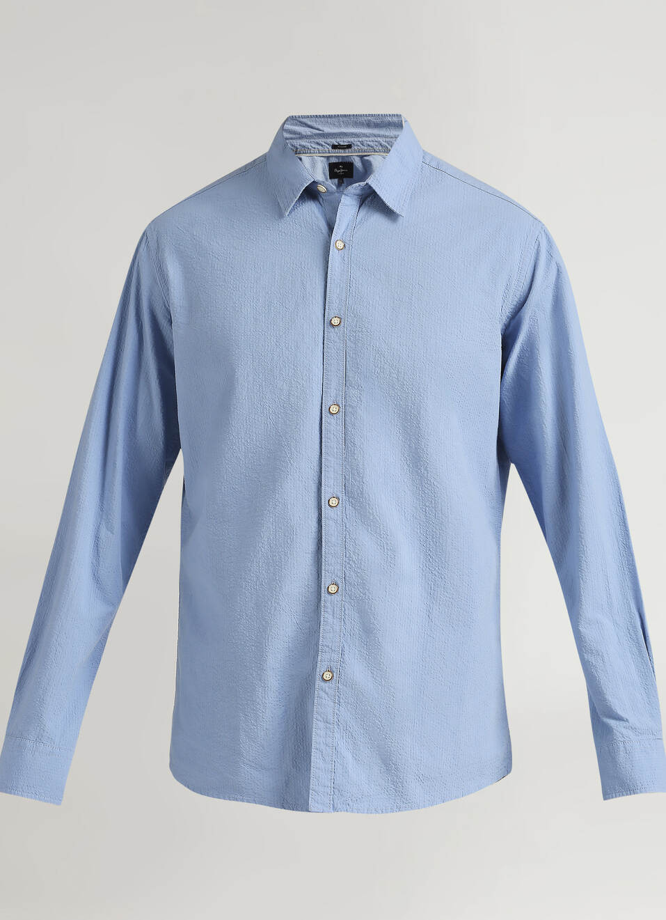 Blue Seersucker Narrow Stripes Long Sleeve Shirt, , large image number 6