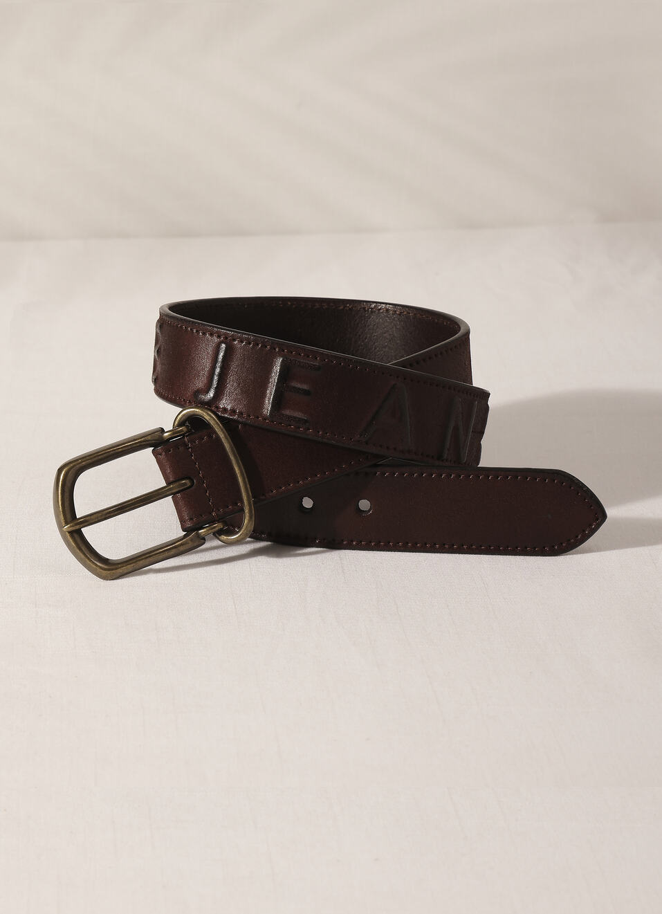 Brown Embossed Leather Belt, , large image number 0
