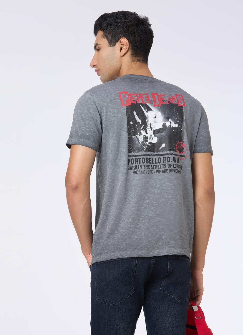 Men Grey Slim Back Print T-shirt, , large image number 0