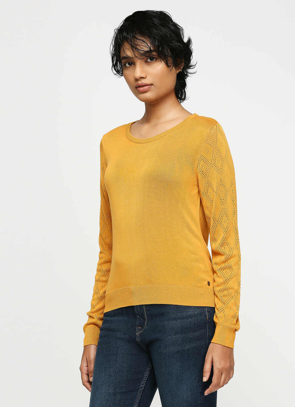 Yellow Round Neck Full Sleeve Sweater, , large image number 3