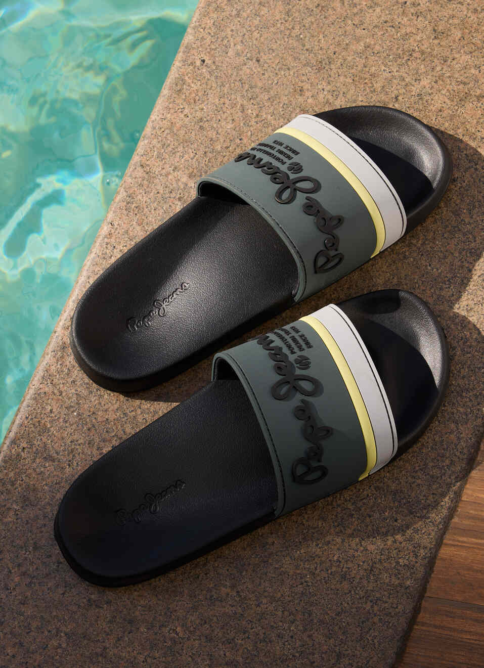 Khaki Green Lightweight Graphic Print Beach Slides, , large image number 0