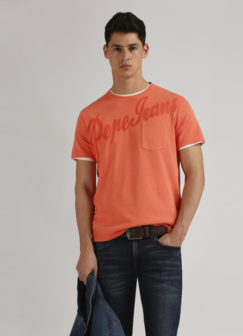 Peach Single Pocket Overdyed Short Sleeve T-shirt