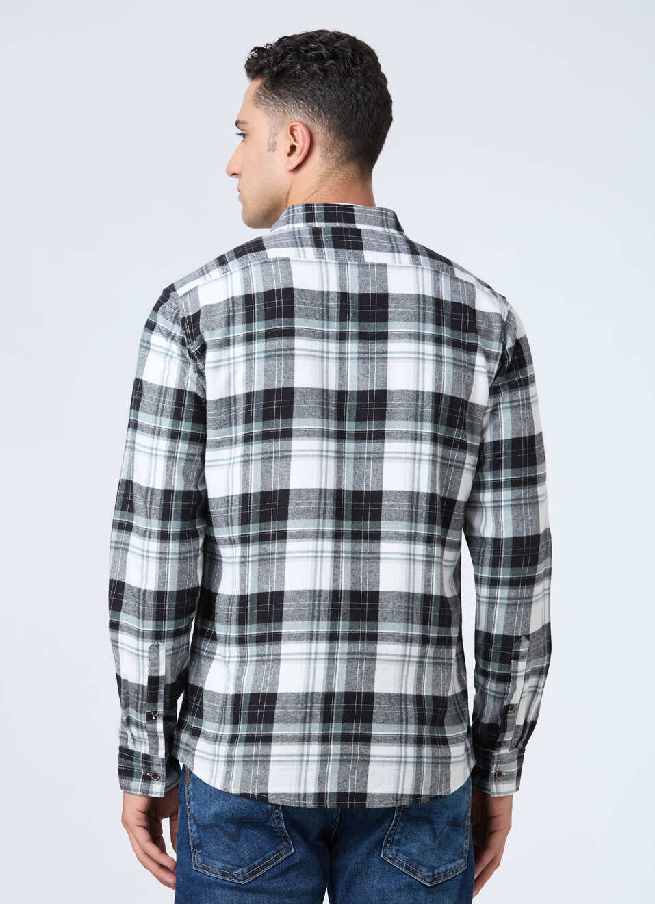 Men Black & White Check Full Sleeve Shirt, , large image number 2