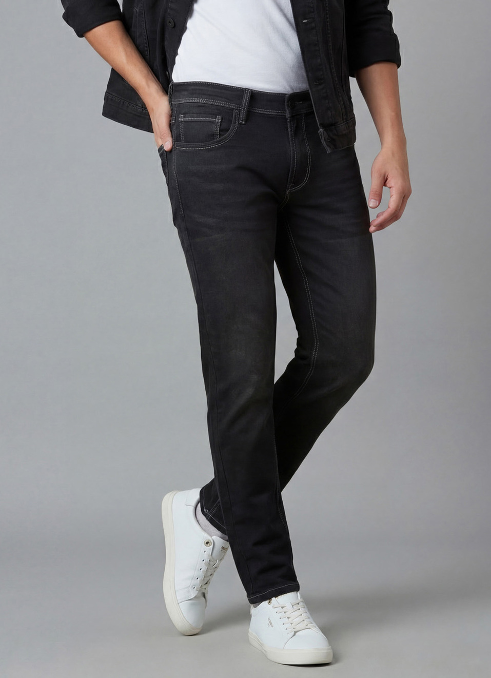 Men Black Skinny Fit Ankle-length Gymindigo Jeans, , large image number 0