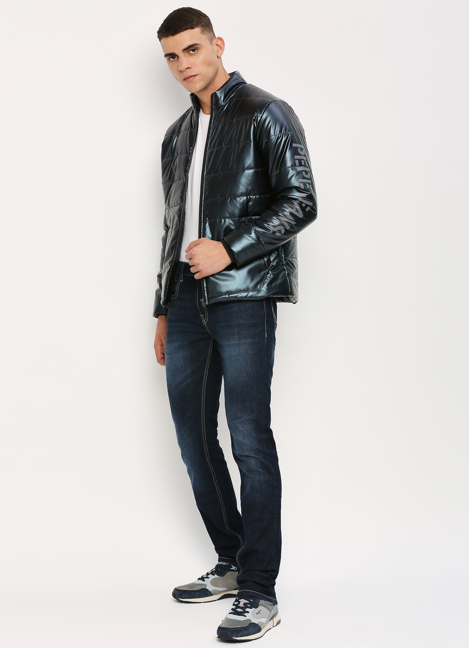 Navy Shiny Puffer Jacket, , large image number 5