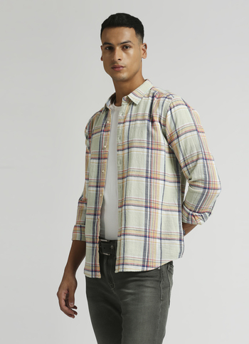 Lime Yarn Dyed Summer Checks Long Sleeve Shirt