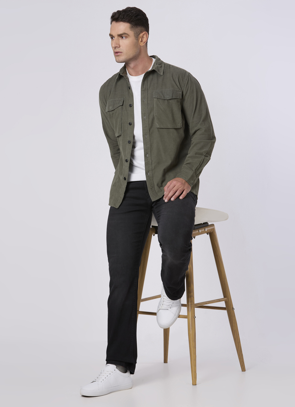 Men Green Corduroy Flap Pocket Full Sleeve Shirt, , large image number 5