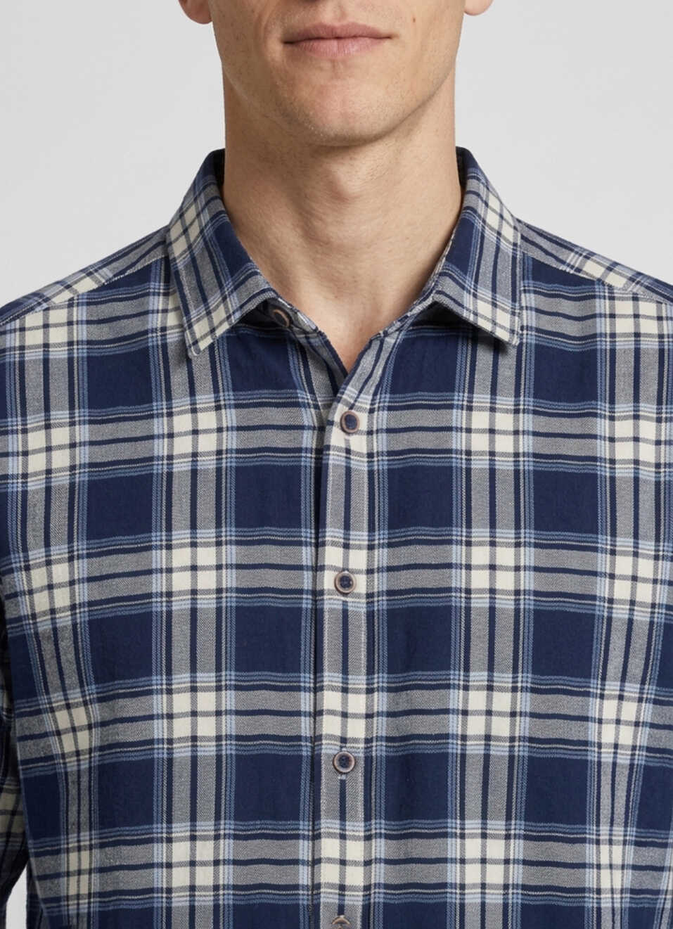 Men Blue Checked Herringbone Long Sleeve Shirt, , large image number 4