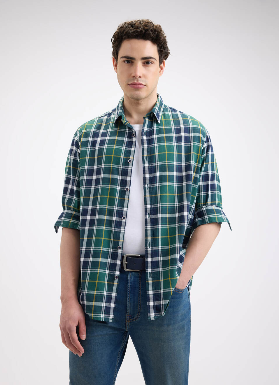Men Green Check Full Sleeve Shirt, , large image number 0