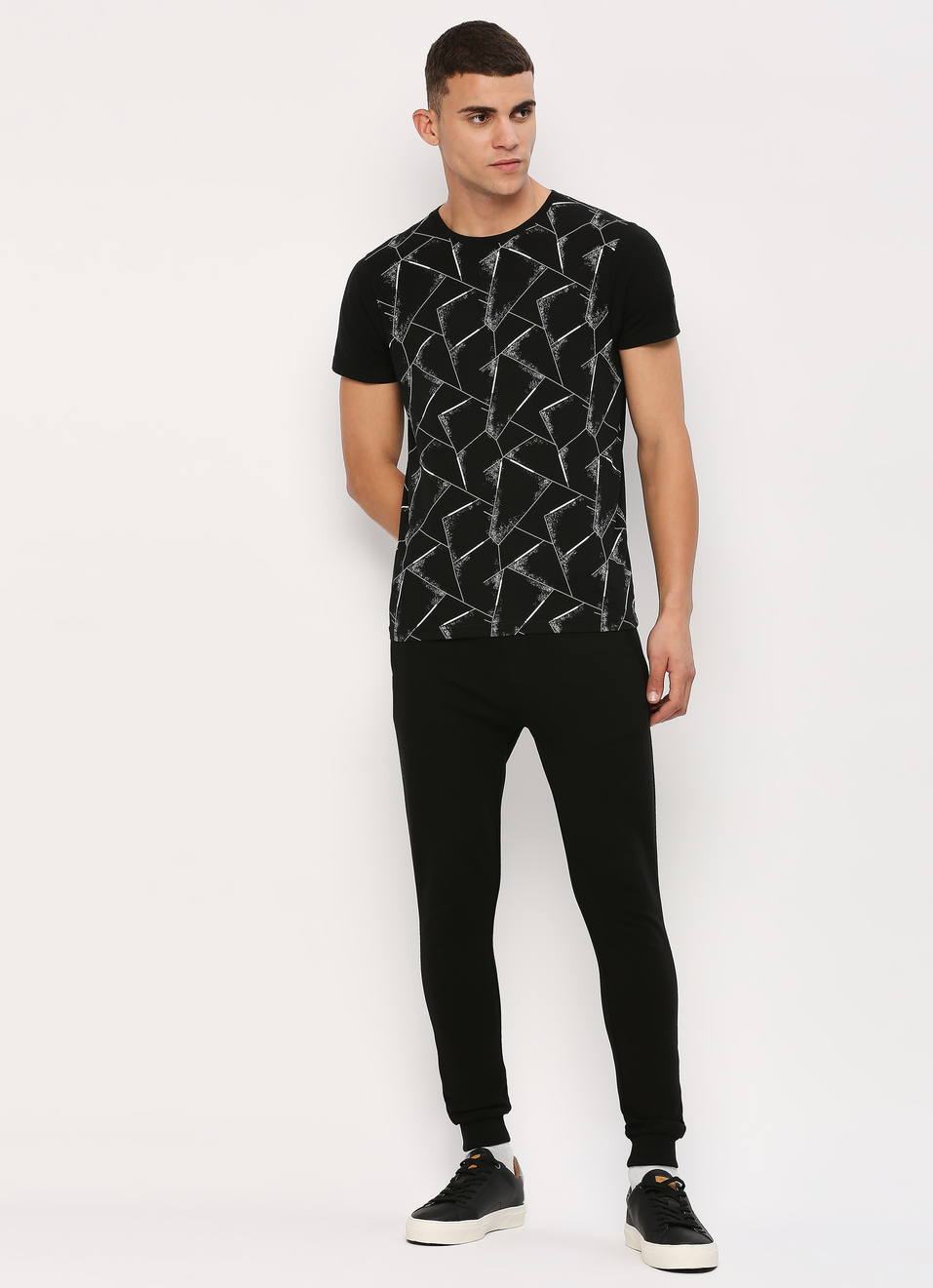 Black Geometric Print Short Sleeve T-shirt, , large image number 5