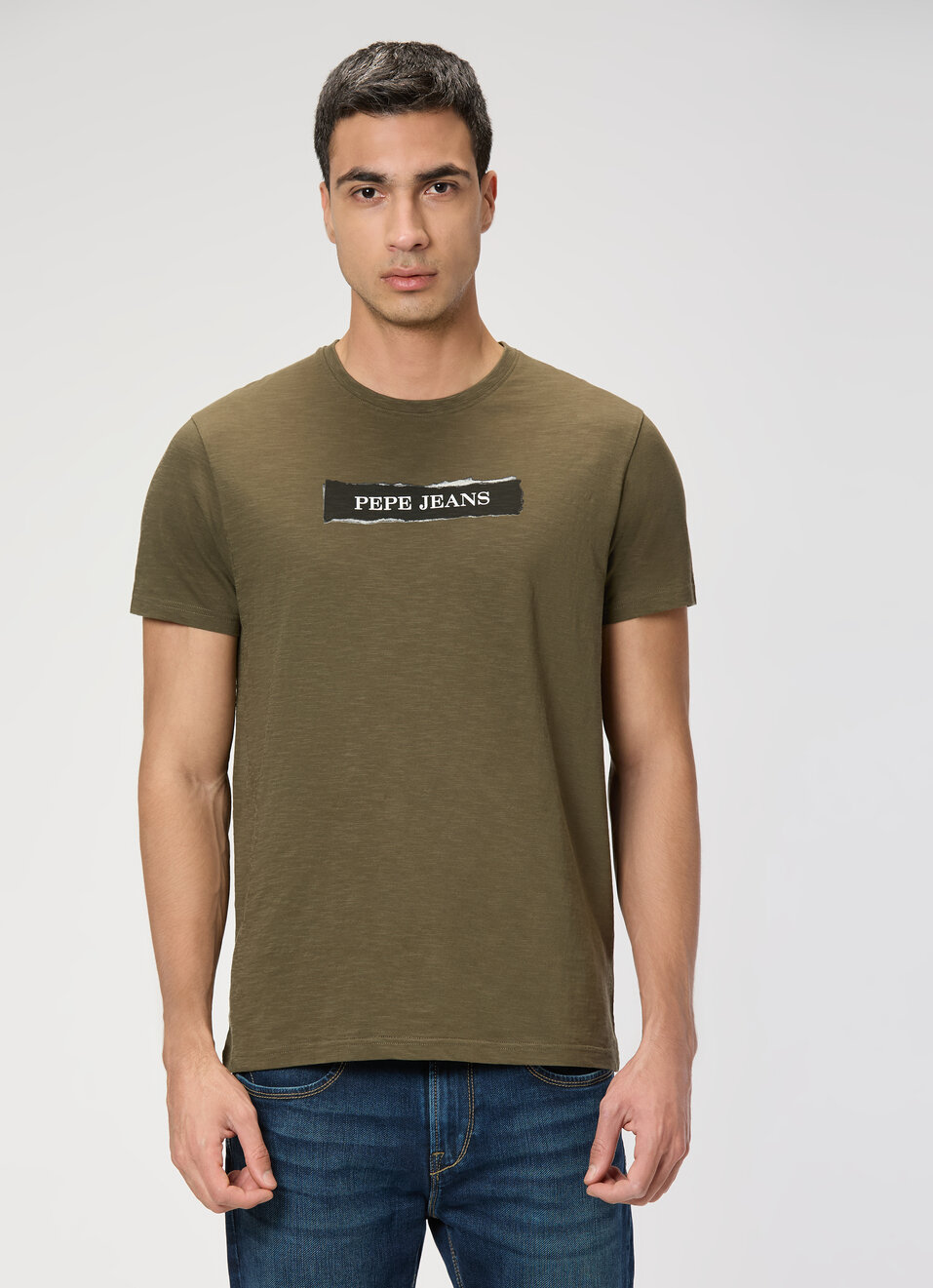 Men Olive Green Slim Graphic T-shirt, , large image number 1