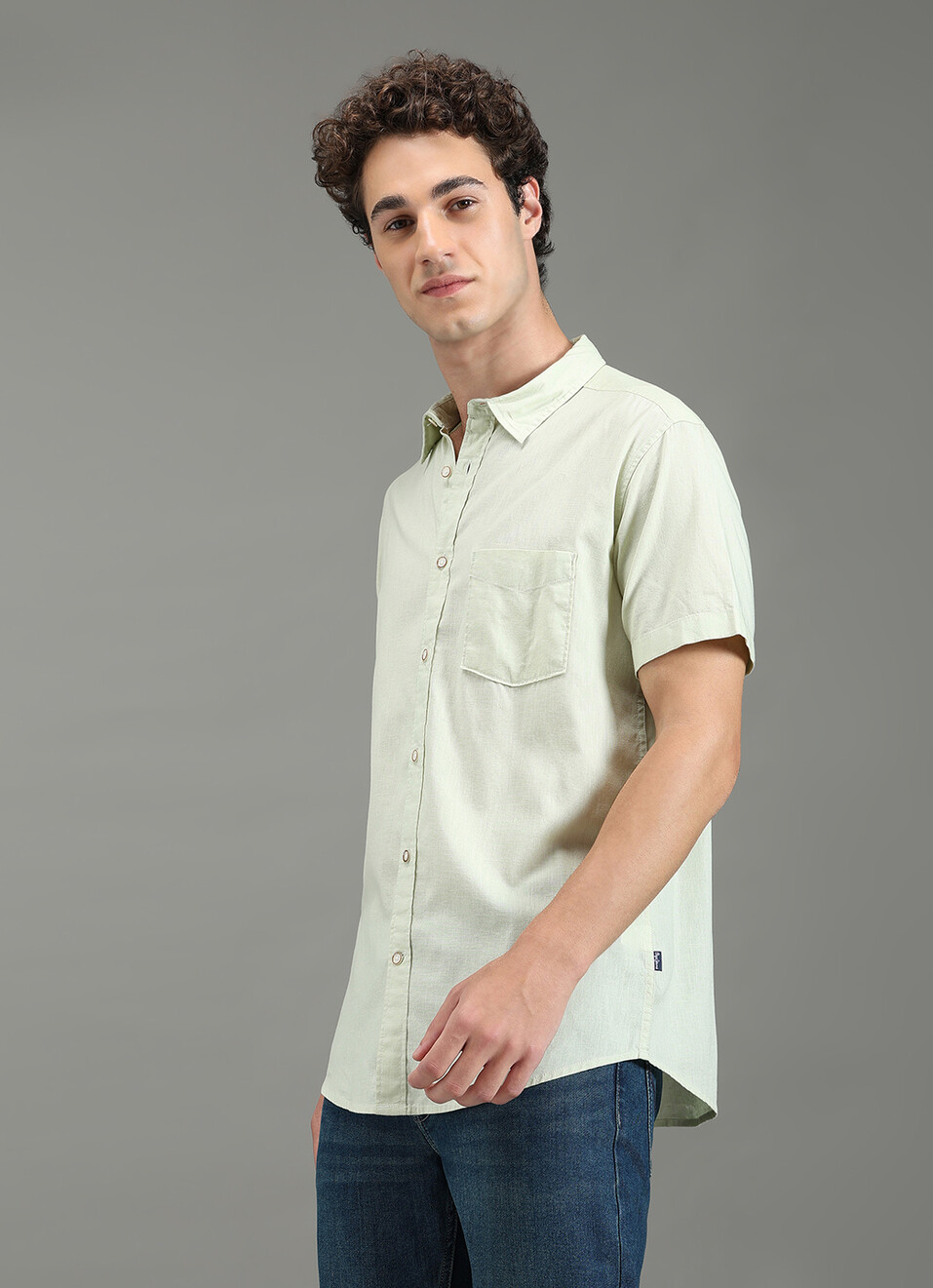 Men Green Solid Short Sleeve Shirt, , large image number 7