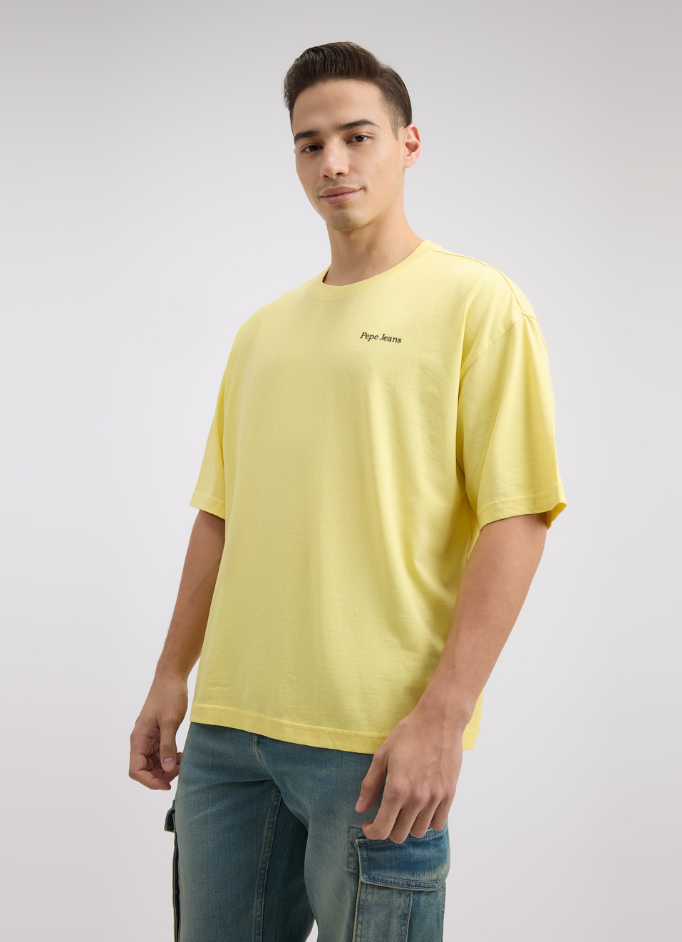 Men Yellow Back Print Short Sleeve Oversized T-shirt, , large image number 3