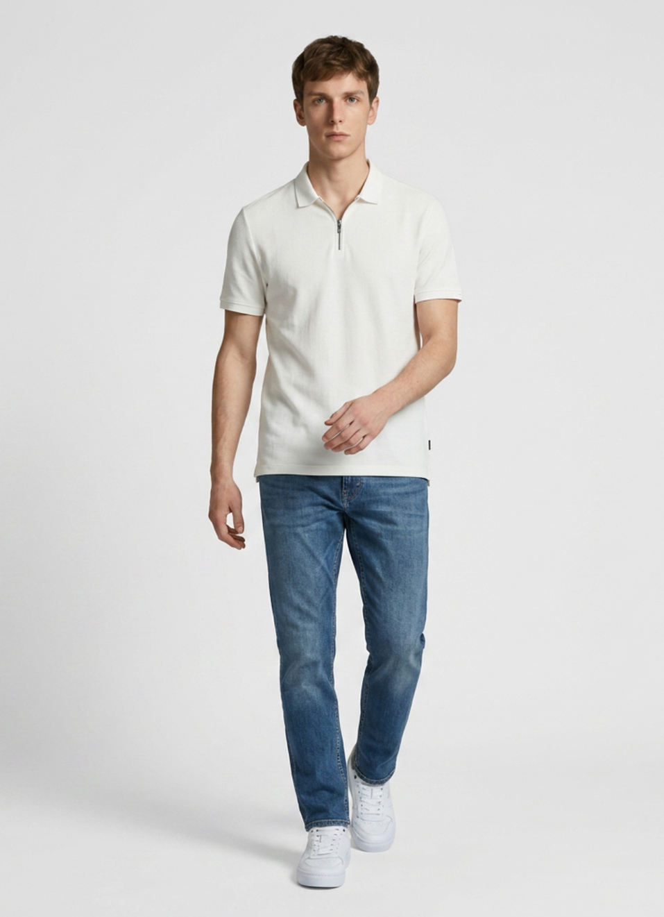 Men Off White Solid Polo Collar T-shirt, , large image number 5