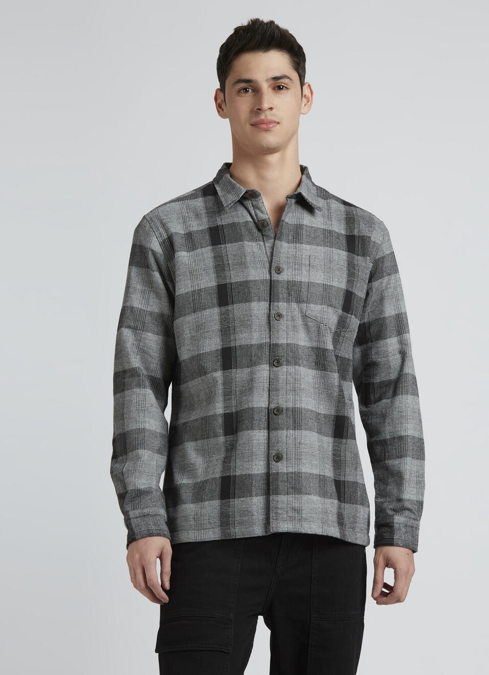 Grey Check Full Sleeve Oversized Shirt, , large image number 1