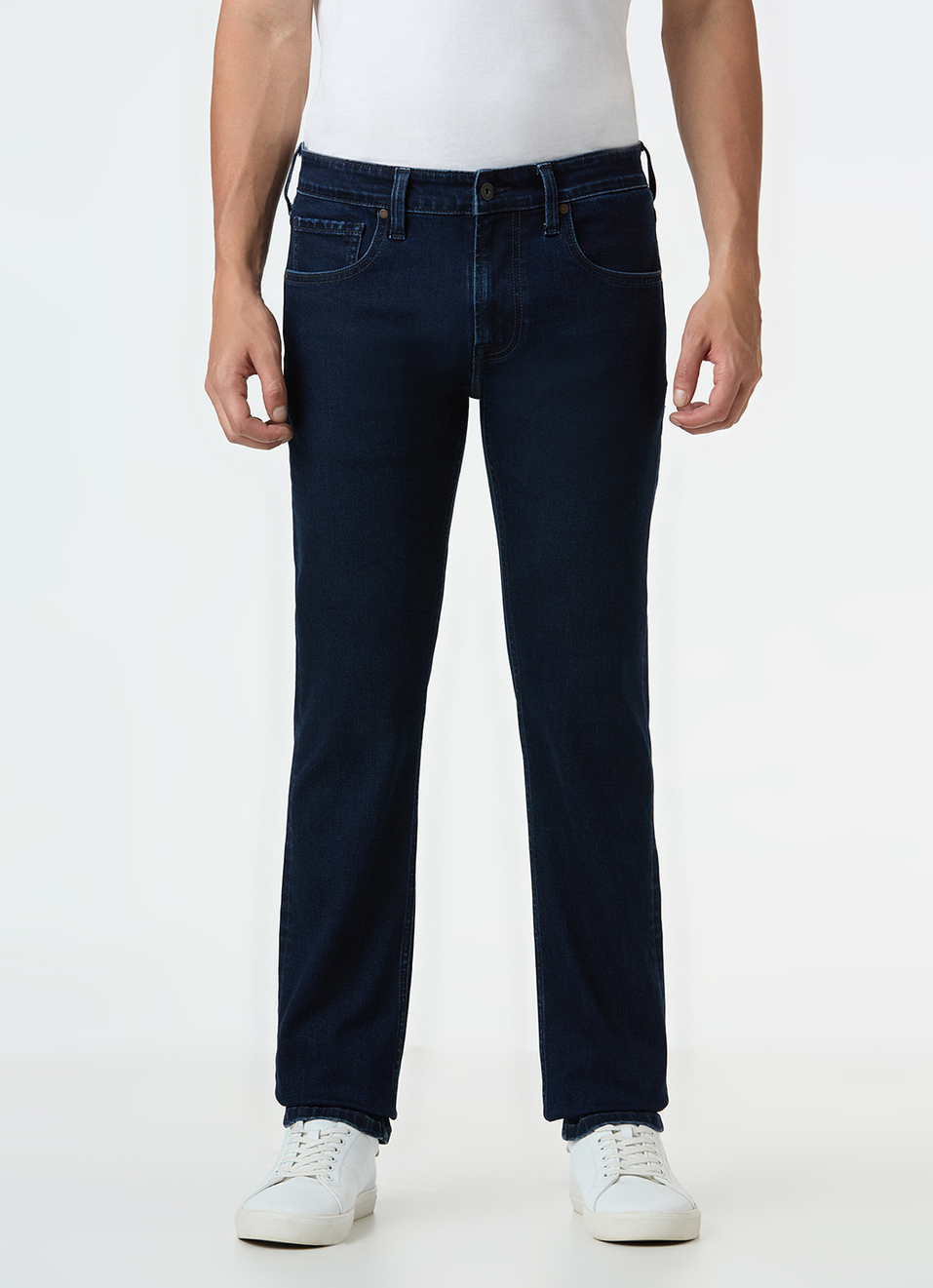 Men Navy Blue Mid Rise Slim Fit Stretchable Jeans, , large image number 2
