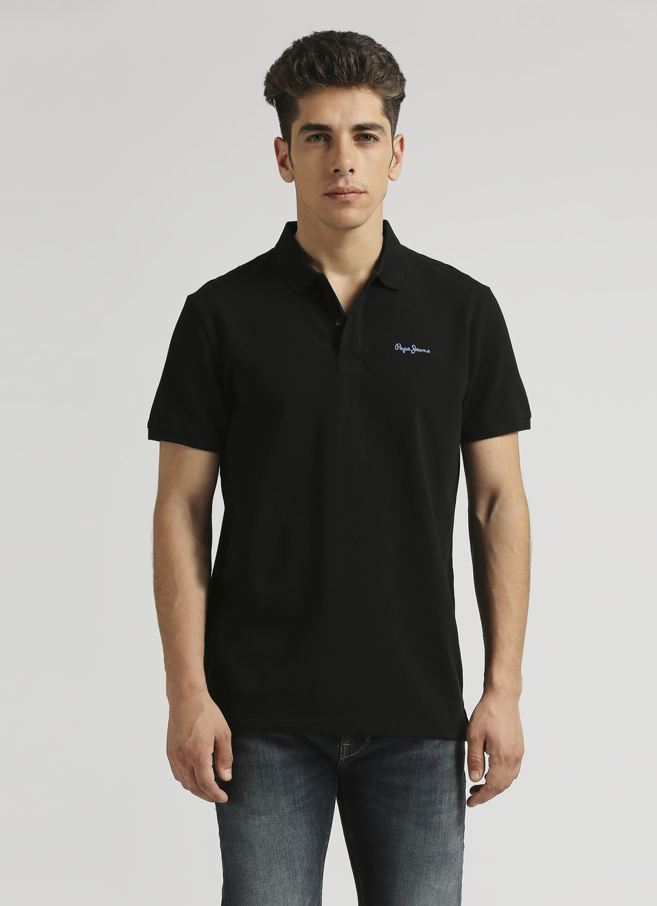 Black Premium Logo Print Short Sleeve Polo, , large image number 1