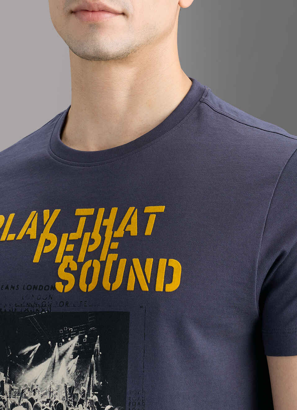 Men Grey Printed Slim Fit T-shirt, , large image number 1