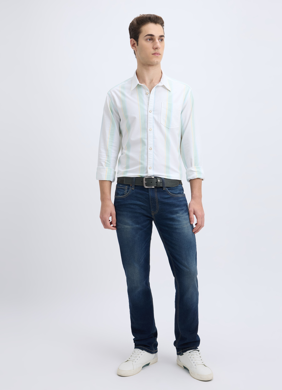 Men White Stripe Full Sleeve Shirt, , large image number 5
