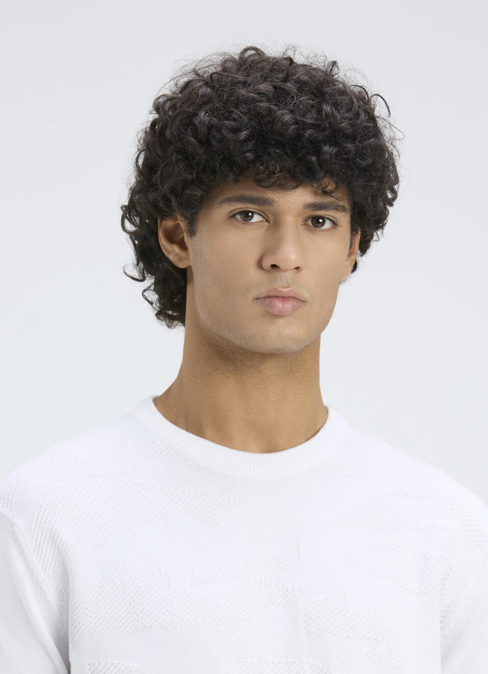 Men White Self Structure Full Sleeve Flat Knit Sweater, , large image number 4