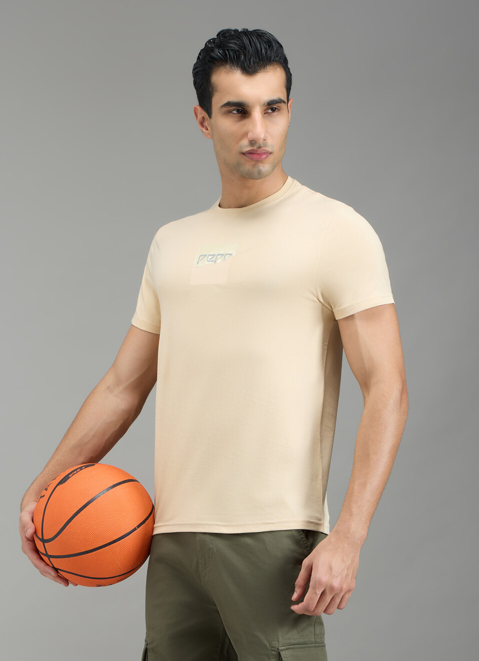 Men Beige Typographic Print Slim Fit T-shirt, , large image number 0