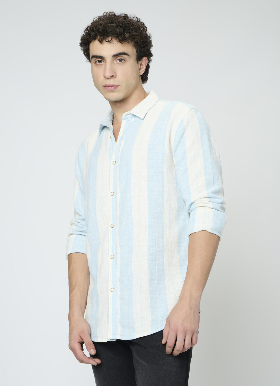 Men Blue Striped Shirt, , large image number 3