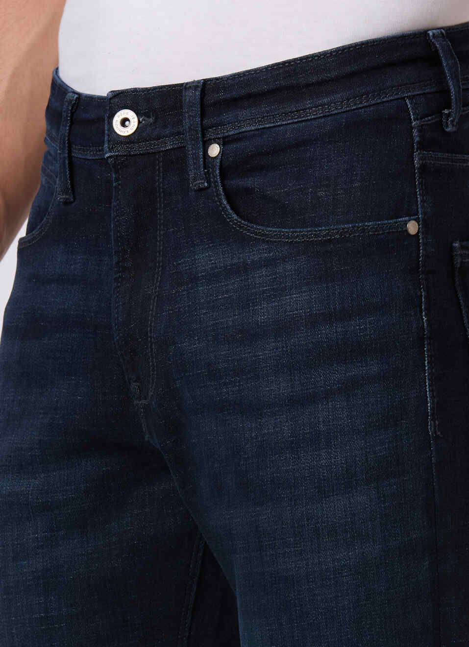 Men Dark Blue Mid Rise Straight Fit Powerflex Jeans, , large image number 4