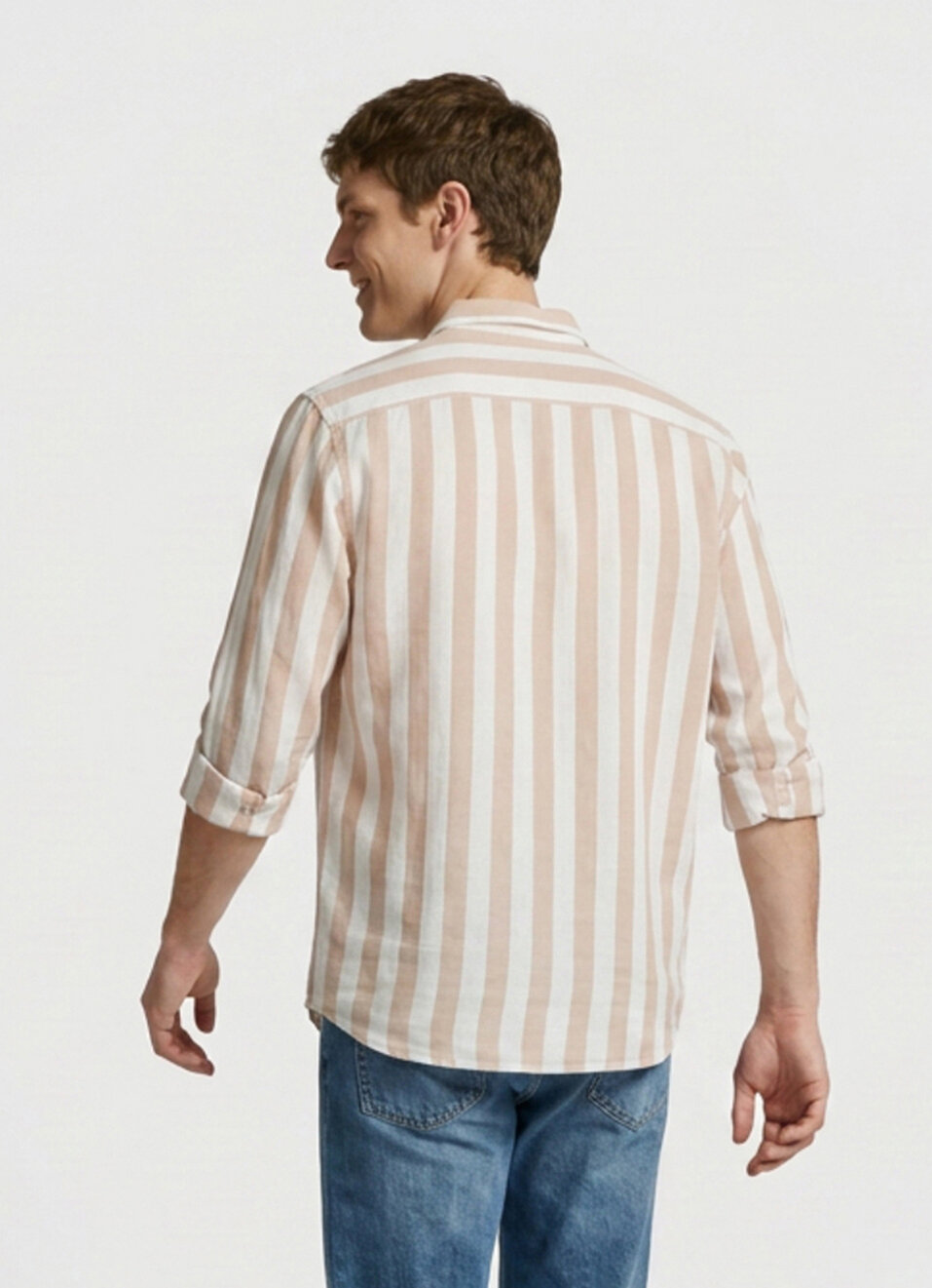 Men Peach Striped Dobby Long Sleeve Shirt, , large image number 2
