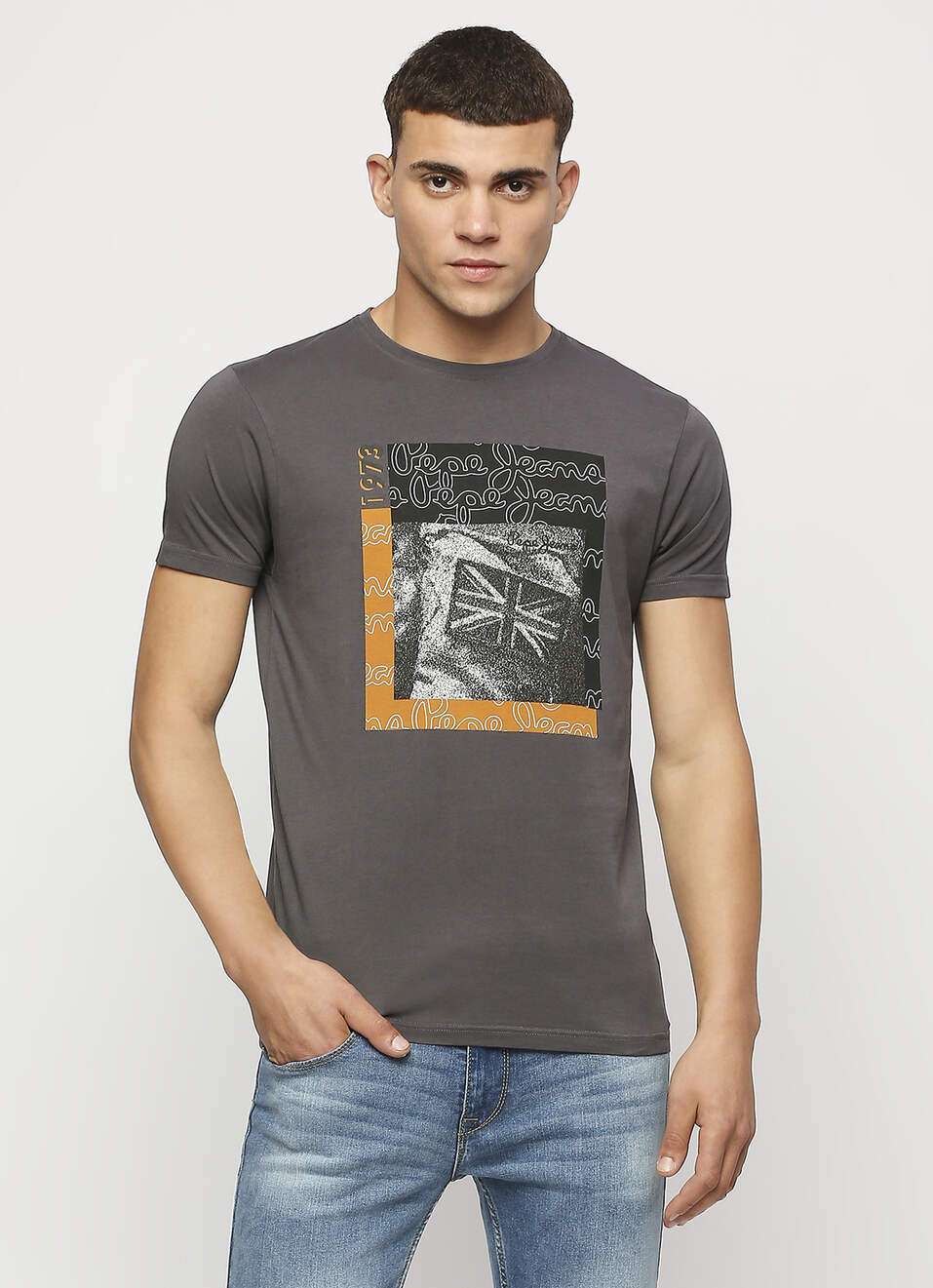 Grey Union Jack Printed Short Sleeve Tee, , large image number 0