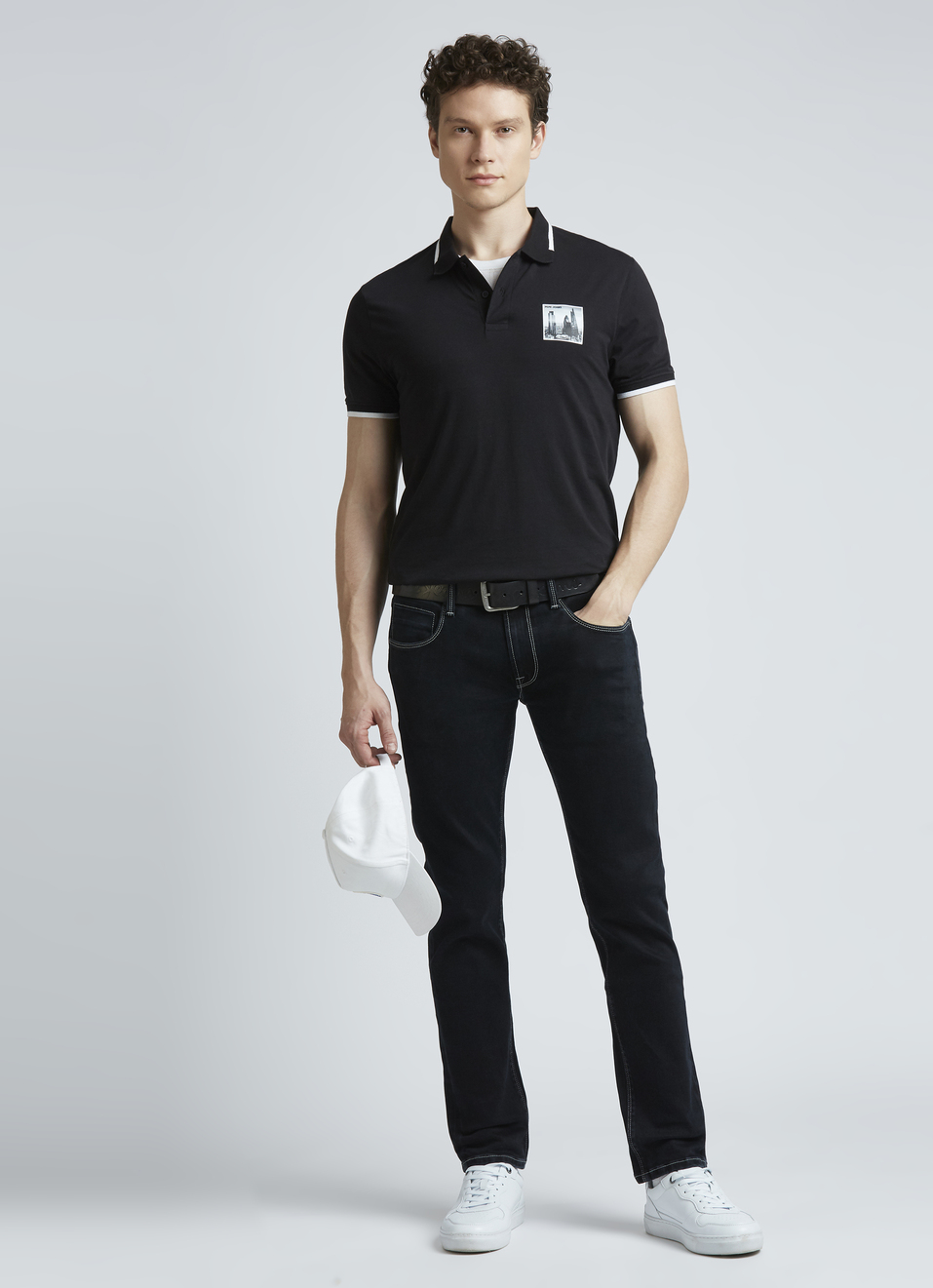 Black Graphic Print Short Sleeve Polo, , large image number 5