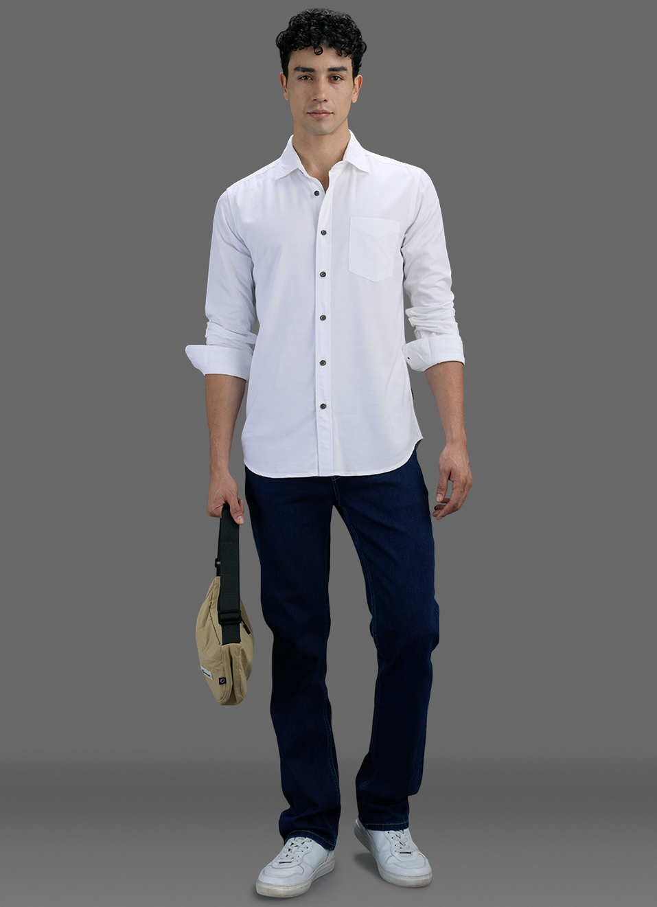 Men White Solid Long Sleeve Shirt, , large image number 2