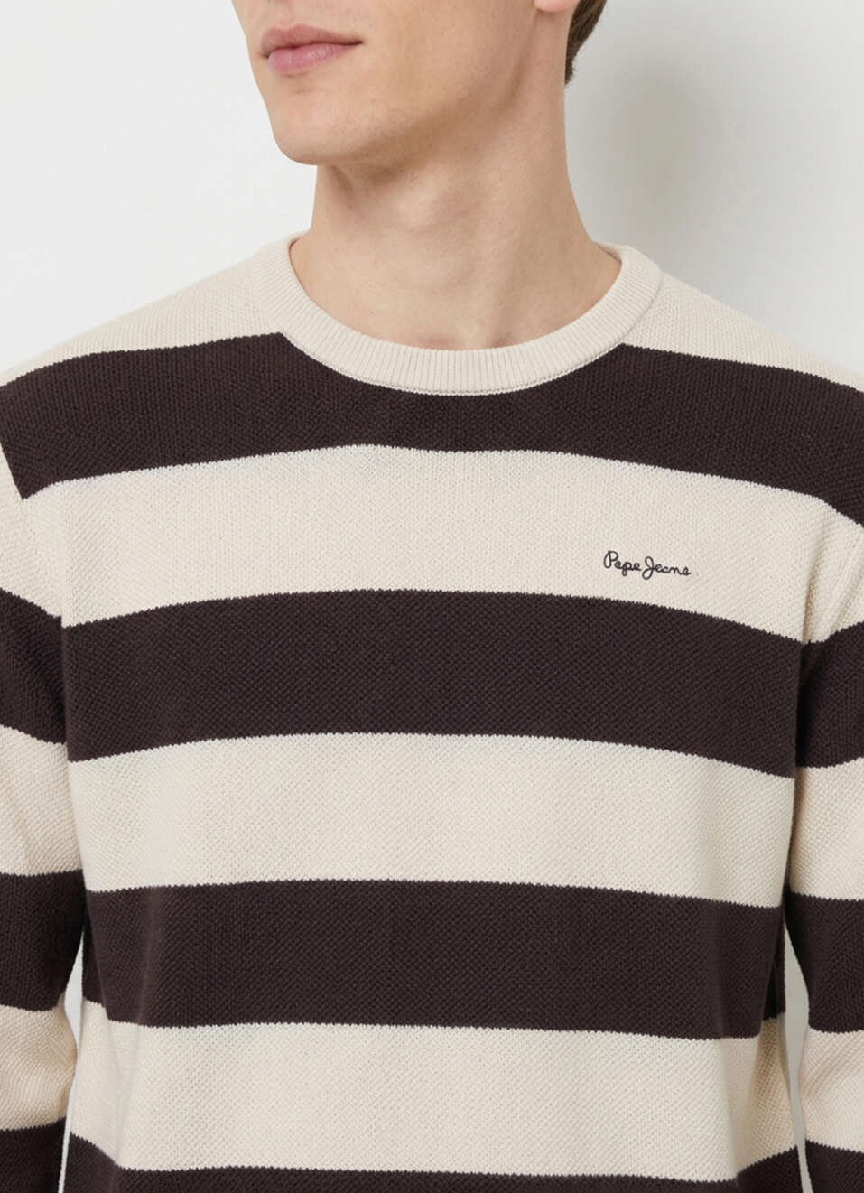 Men Brown Striped Full Sleeve Flat Knit Sweater, , large image number 4
