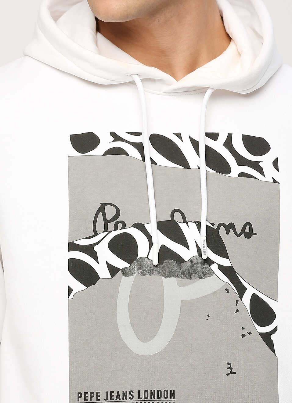 White Graphic Printed Hooded Sweatshirt, , large image number 4