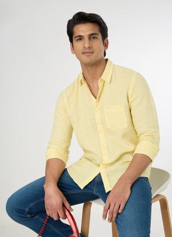 Men Light Yellow Pure Linen Full Sleeve Shirt