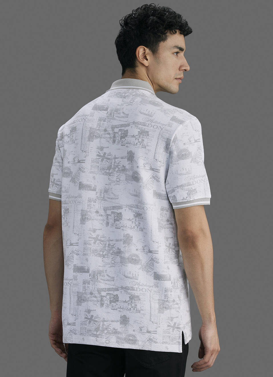 Men Grey Printed Polo Collar T-shirt, , large image number 6